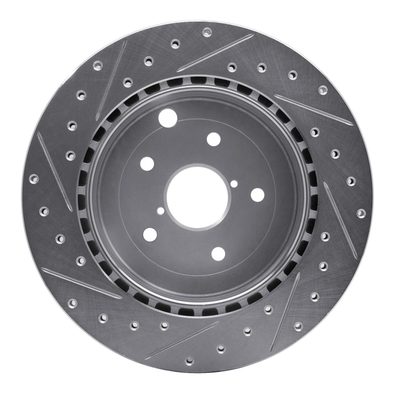 Subaru WRX STI Brake Rotor (1) - Rear Right - R1 Concepts - Drilled & Slotted - Silver - `08-`20